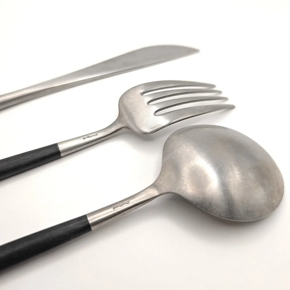 Cutipol GOA Black Silver Flatware Set 3pc Modern Portuguese Stainless Cutlery